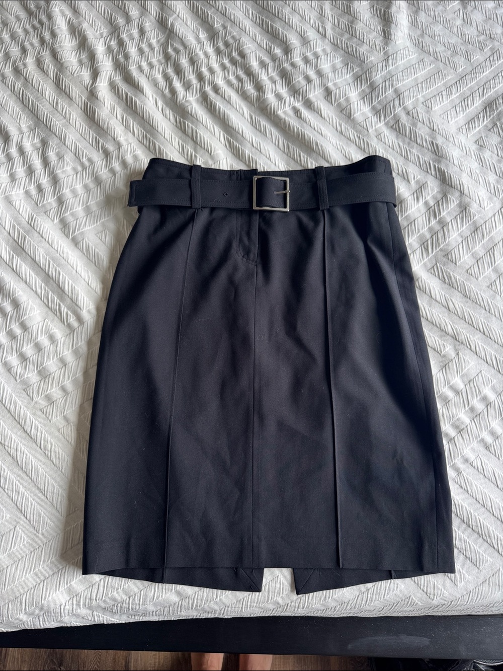 Black High-Waist Belted Pencil Skirt